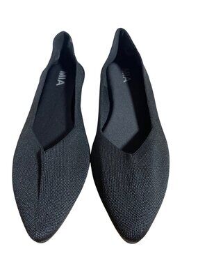 MIA Womens Izzy Black Pointed Toe Flats Size 9 M Stretch Knit Upper Slip On Shoe